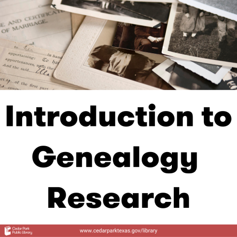 Old photos and documents in the background with text: Introduction to Genealogy Research