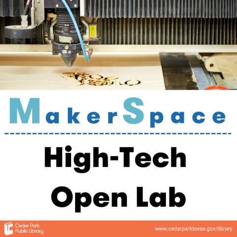 High-Tech Open Lab graphic with laser cutter engraving circles