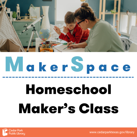 Homeschool Maker's Class Program Graphic with adult and child painting on canvas