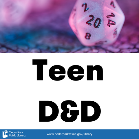 Graphic of a 20 sided die with the words Teen D&D