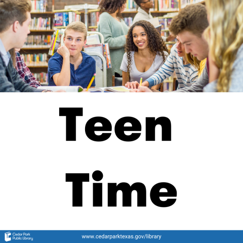 teens gathered around a table in a library