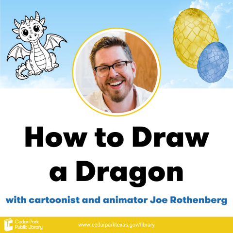 presenter image, dragon eggs, and cartoon dragon on sky. text reads: how to draw a dragon with cartoonist and animator Joe Rothenberg
