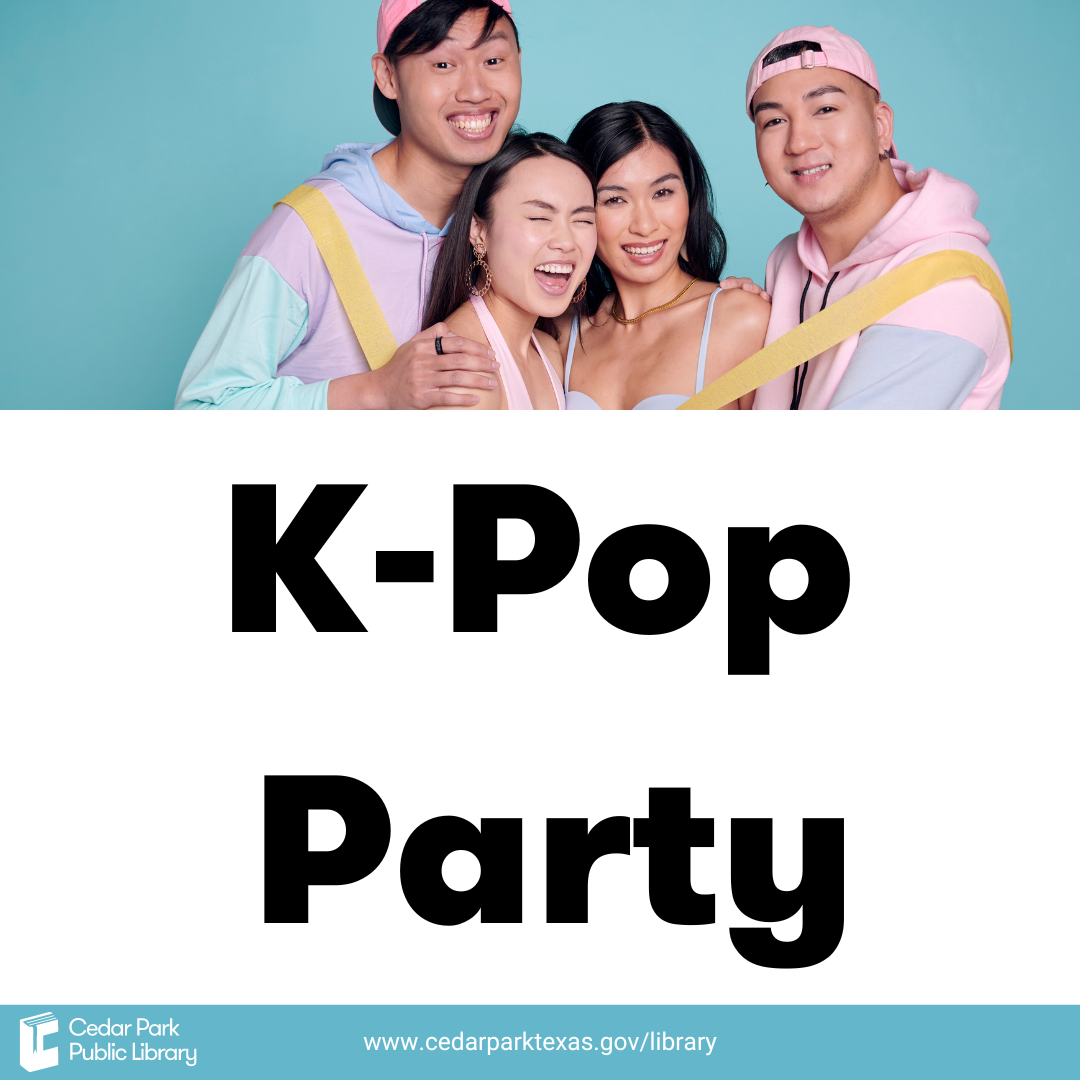 Four K-Pop stars in pastel clothing. Text reads: K-Pop Party