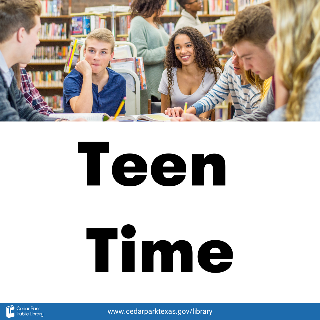 teens gathered around a table in a library
