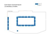 Event Space: Enclosed Square 32 attendees, 20 tables